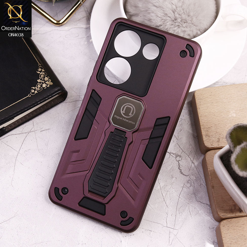 Tecno Camon 20 Pro Cover - Burgundy - Luxury Hybrid Shockproof Magnet Adsorption Stand Case