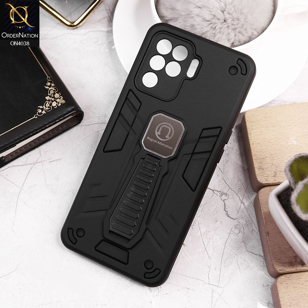 Oppo F19 Pro Cover - Black - Luxury Hybrid Shockproof Magnet Adsorption Stand Case