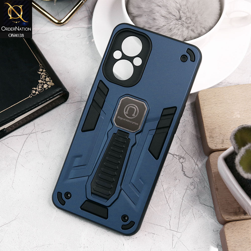 Oppo Reno 7 Lite Cover - Midnight Blue - Luxury Hybrid Shockproof Magnet Adsorption Stand Case