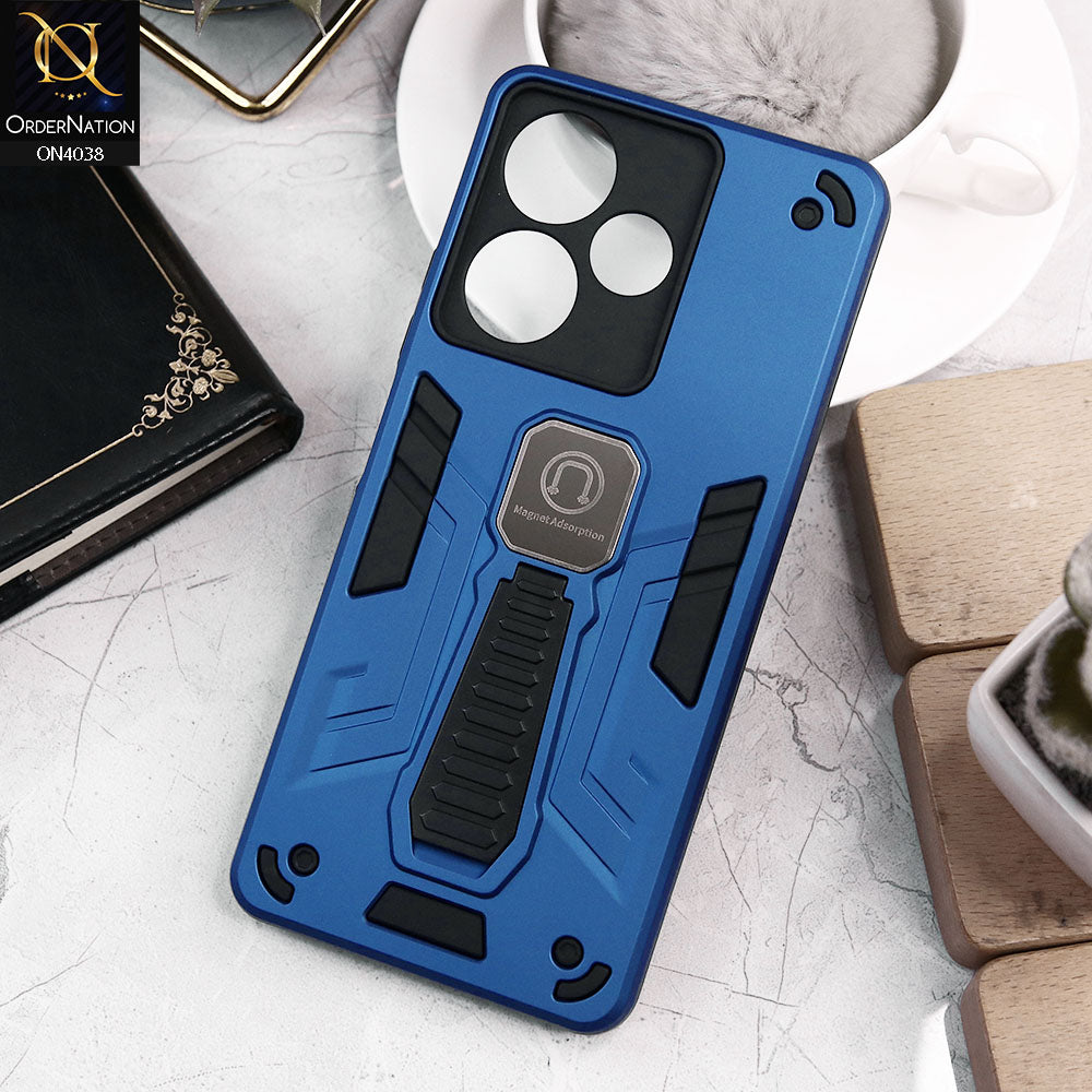 Infinix Hot 30 Cover - Blue - Luxury Hybrid Shockproof Magnet Adsorption Stand Case