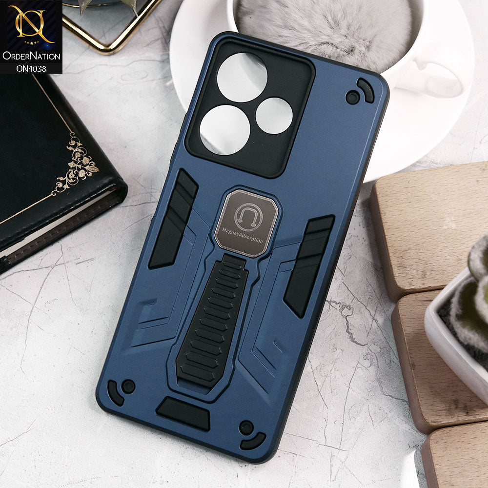 Infinix Hot 30 Play Cover - Midnight Blue - Luxury Hybrid Shockproof Magnet Adsorption Stand Case
