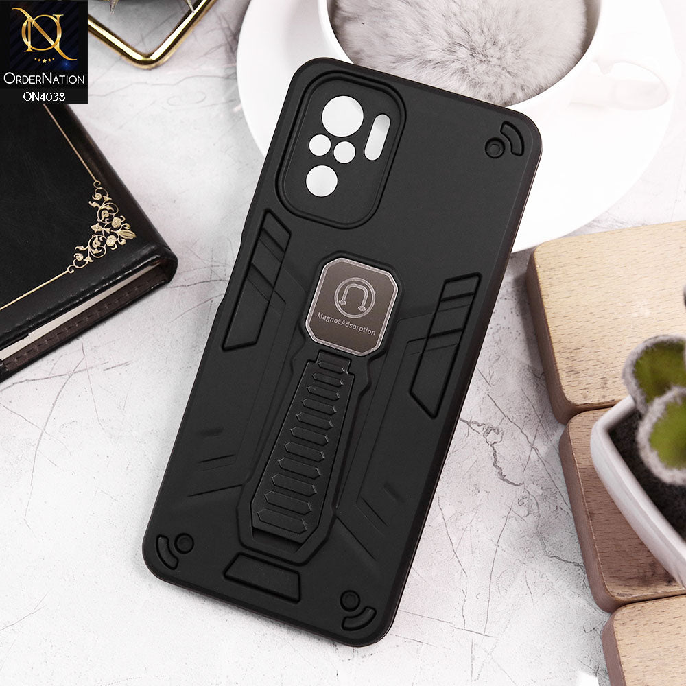 Xiaomi Redmi Note 10S Cover - Black - Luxury Hybrid Shockproof Magnet Adsorption Stand Case