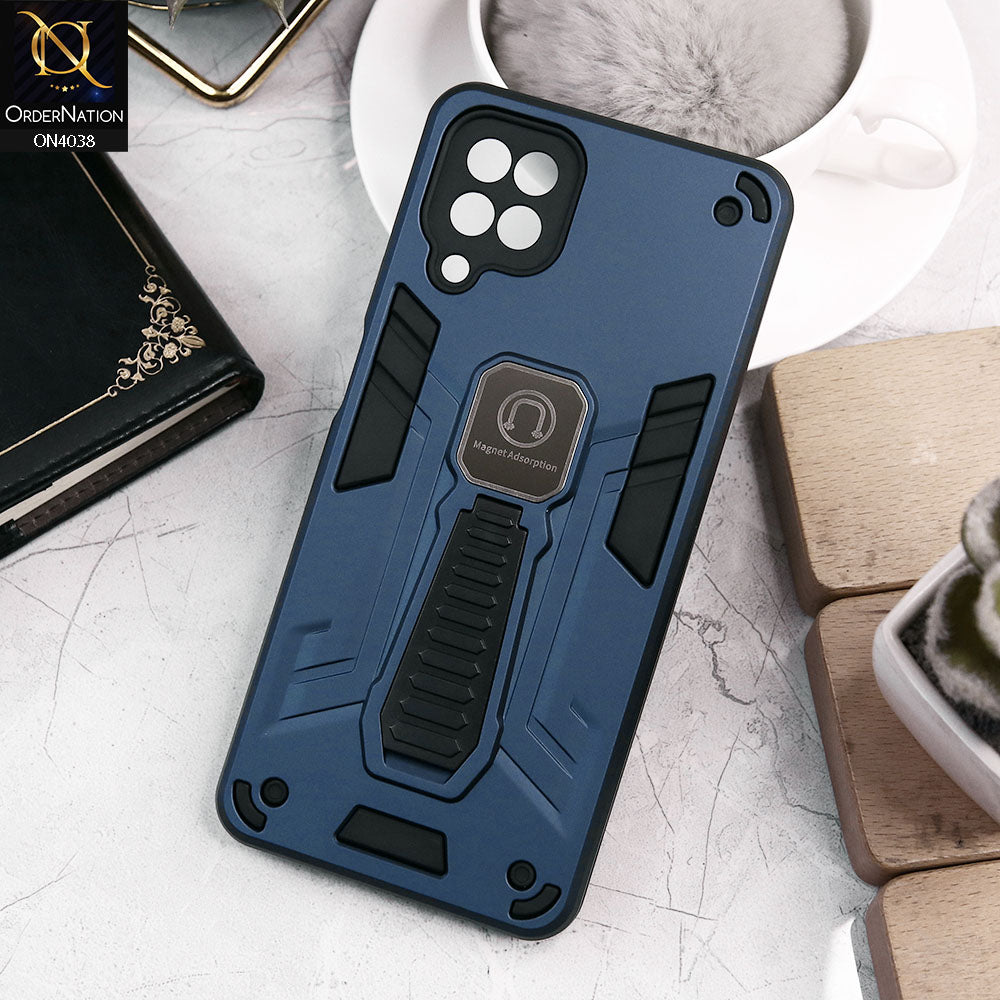Samsung Galaxy A12 Cover - Midnight Blue - Luxury Hybrid Shockproof Magnet Adsorption Stand Case