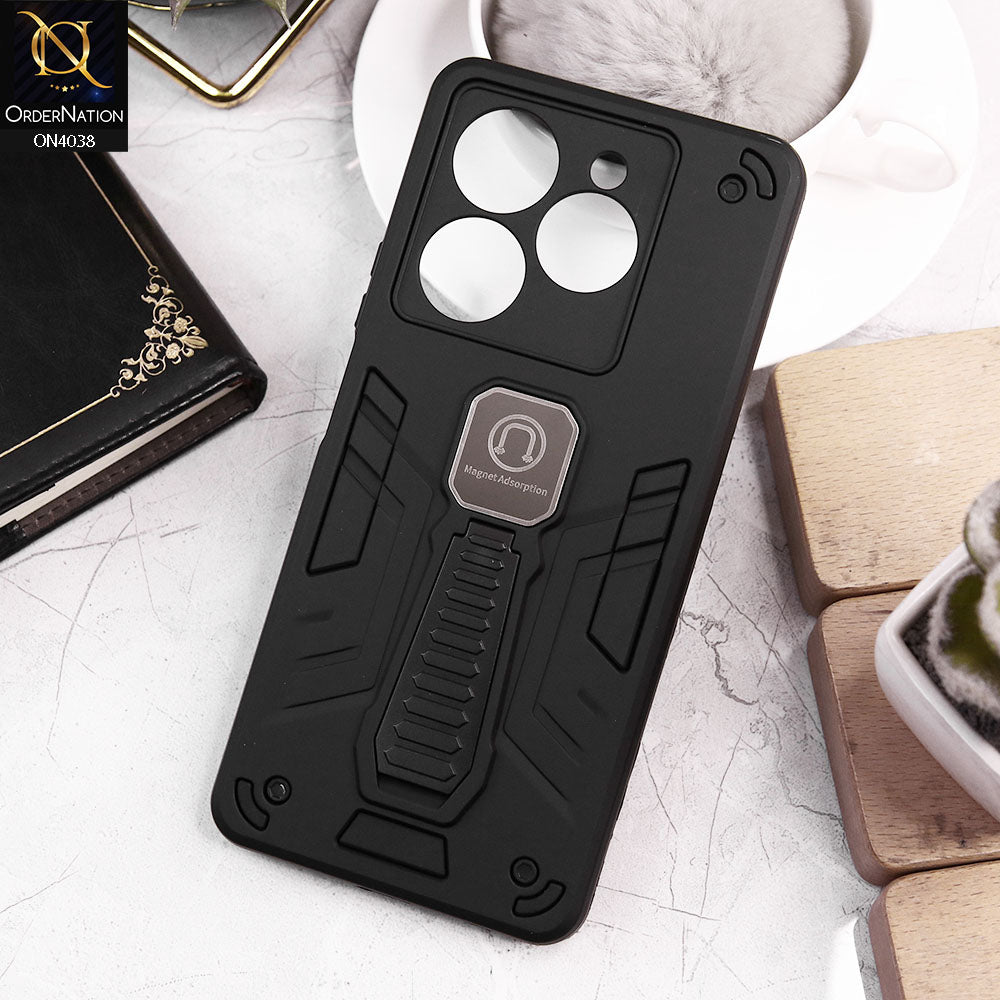 Tecno Pop 8 Cover - Black - Luxury Hybrid Shockproof Magnet Adsorption Stand Case