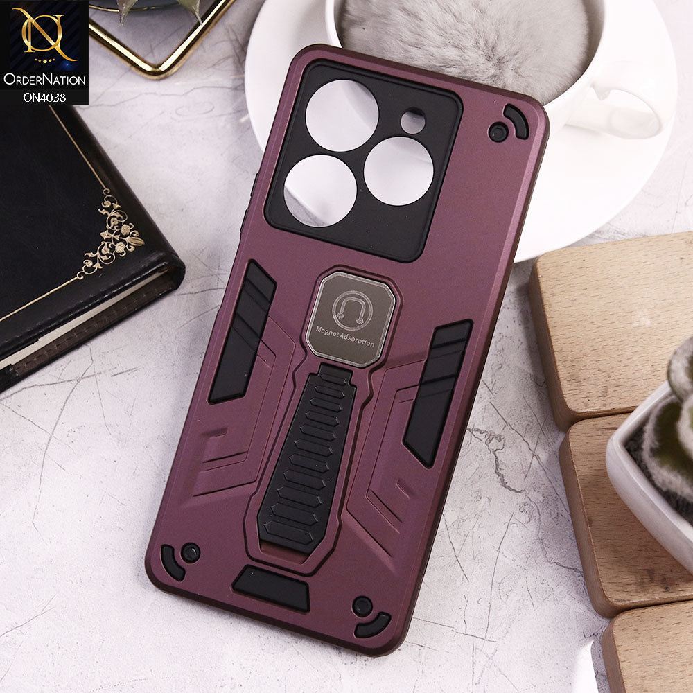 Infinix Smart 8 HD Cover - Burgundy - Luxury Hybrid Shockproof Magnet Adsorption Stand Case