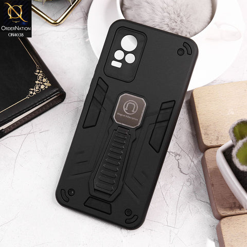Vivo V21e Cover - Black - Luxury Hybrid Shockproof Magnet Adsorption Stand Case