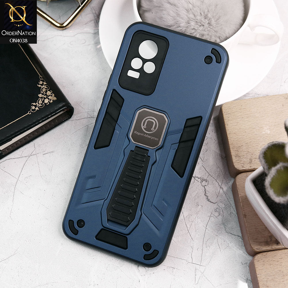 Vivo V21e Cover - Midnight Blue - Luxury Hybrid Shockproof Magnet Adsorption Stand Case
