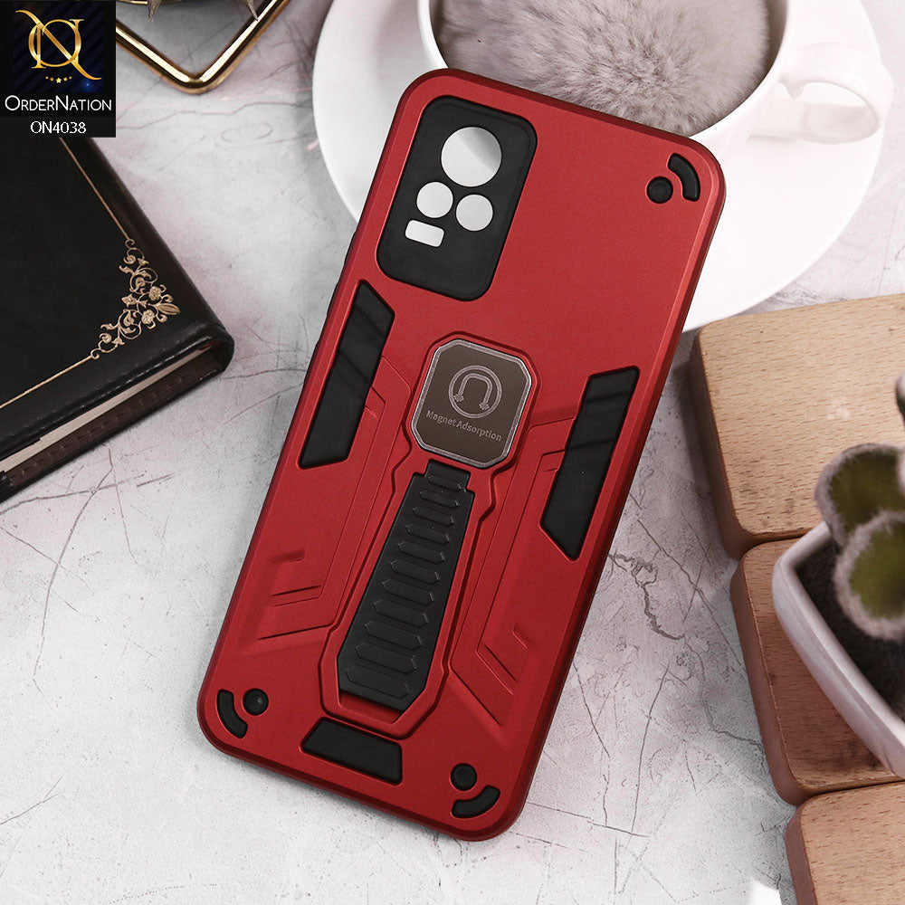 Vivo Y73 Cover - Red - Luxury Hybrid Shockproof Magnet Adsorption Stand Case