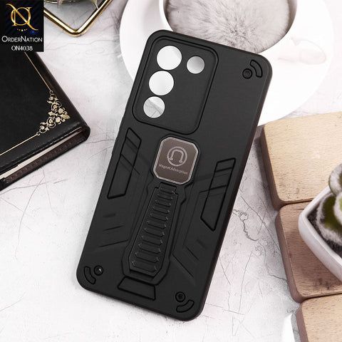 Vivo Y200 5G Cover - Black - Luxury Hybrid Shockproof Magnet Adsorption Stand Case