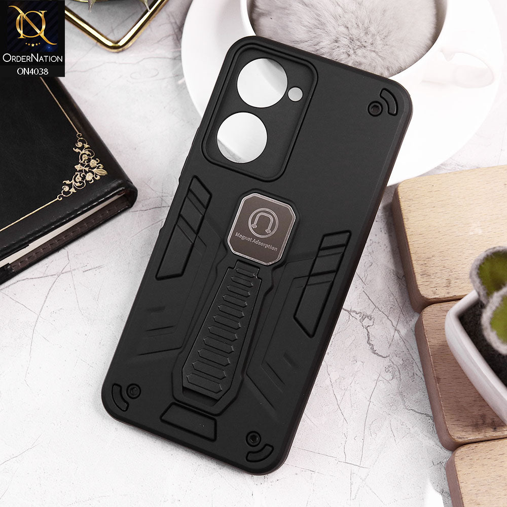 Vivo Y03t Cover - Black - Luxury Hybrid Shockproof Magnet Adsorption Stand Case
