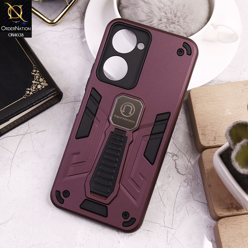 Vivo Y03t Cover - Burgundy - Luxury Hybrid Shockproof Magnet Adsorption Stand Case