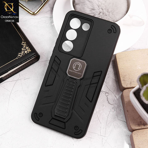 Vivo Y200e Cover - Black - Luxury Hybrid Shockproof Magnet Adsorption Stand Case