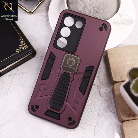 Vivo Y200e Cover - Burgundy - Luxury Hybrid Shockproof Magnet Adsorption Stand Case
