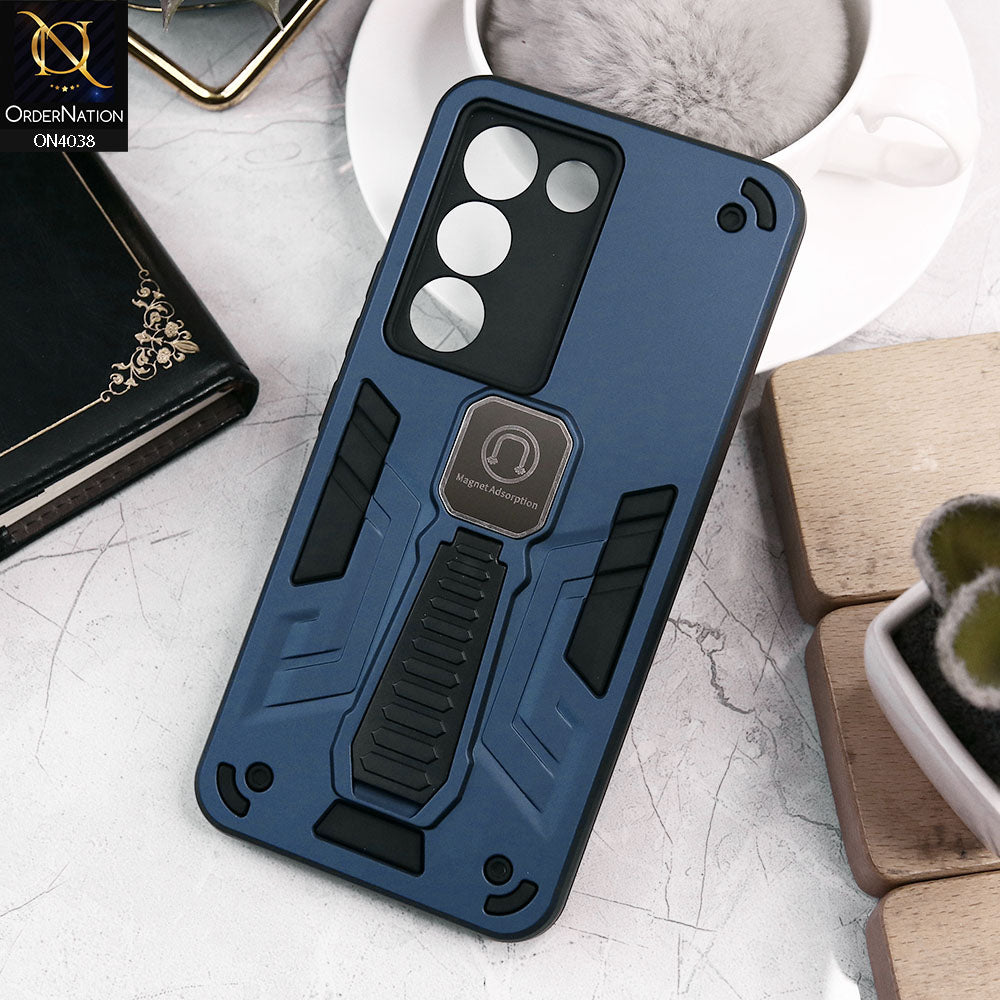 Vivo V30 Lite 4G Cover - Midnight Blue - Luxury Hybrid Shockproof Magnet Adsorption Stand Case