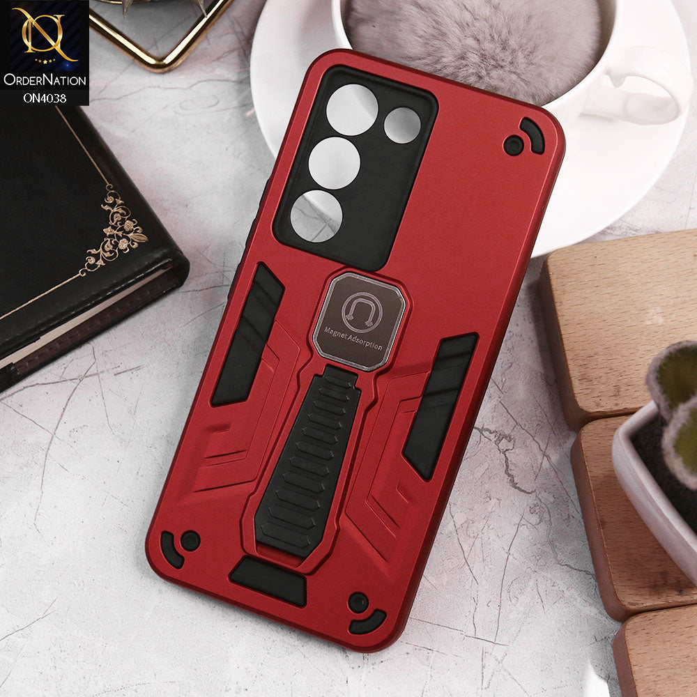 Vivo Y200e Cover - Red - Luxury Hybrid Shockproof Magnet Adsorption Stand Case
