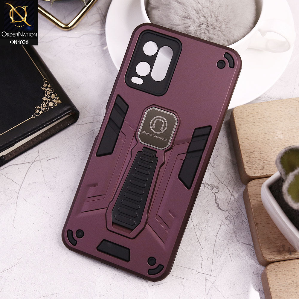 Vivo Y32 Cover - Burgundy - Luxury Hybrid Shockproof Magnet Adsorption Stand Case