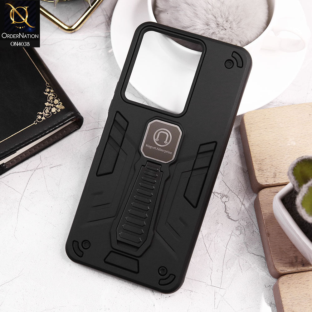Vivo Y27s Cover - Black - Luxury Hybrid Shockproof Magnet Adsorption Stand Case