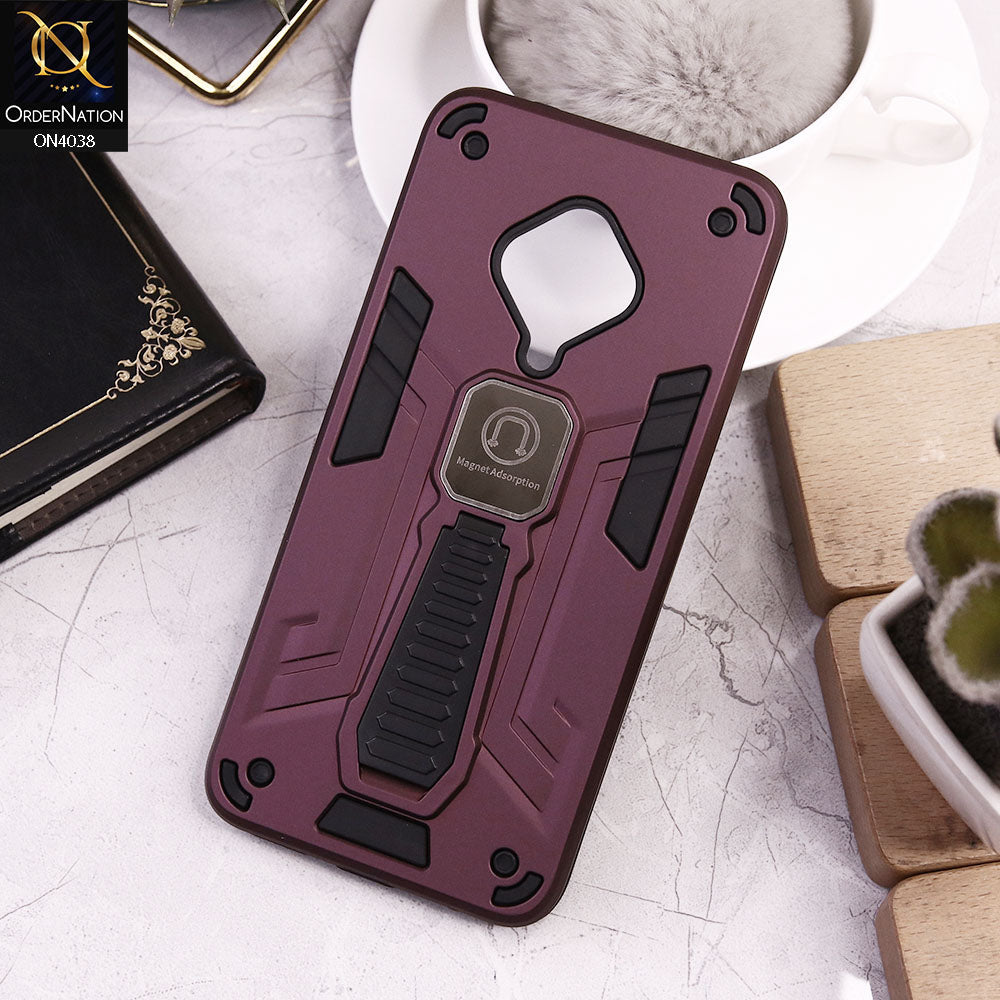 Vivo Y51 (2020 September) Cover - Burgundy - Luxury Hybrid Shockproof Magnet Adsorption Stand Case