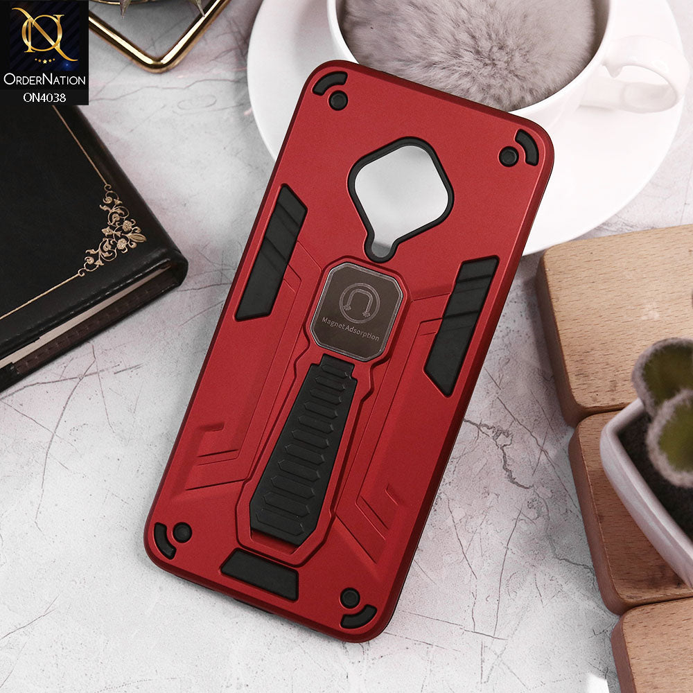 Vivo Y51 (2020 September) Cover - Red - Luxury Hybrid Shockproof Magnet Adsorption Stand Case