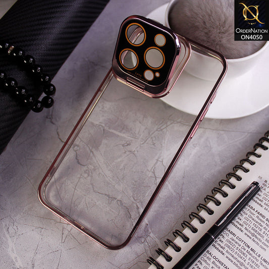 iPhone 12 Pro Max Cover - Silver- New Clear Slim Phone Case With Transparent Luxury Plating Fold Holder Camera Lens Stand Phone Case