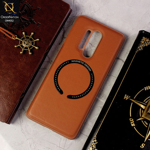 Xiaomi Redmi Note 8 Pro Cover - Brown - Leather Texture Silicon Magnetic Design Soft Case