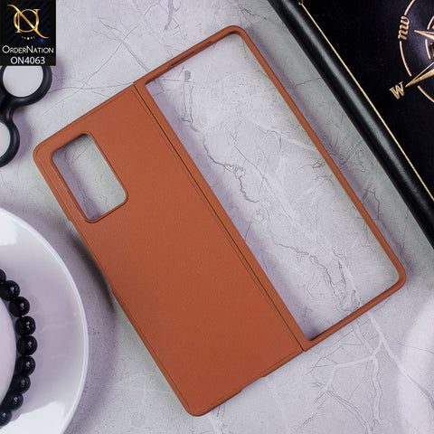 Samsung Galaxy Z Fold 2 5G - Brown - Luxury Elegant Style Leather Soft Case With Camera Bumper Protection