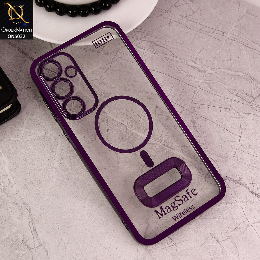 Samsung Galaxy A35 Cover - Deep Purple - Electroplated Shiny Borders Soft Silicone Camera Protection Clear Case