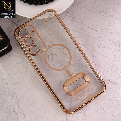 Samsung Galaxy A35 Cover - Golden - Electroplated Shiny Borders Soft Silicone Camera Protection Clear Case