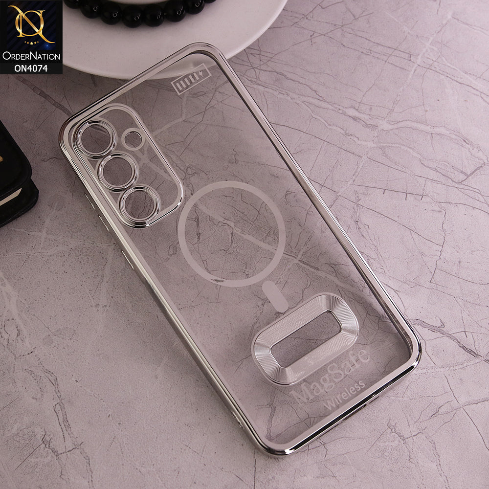 Samsung Galaxy A35 Cover - Silver- Electroplated Shiny Borders Soft Silicone Camera Protection Clear Case