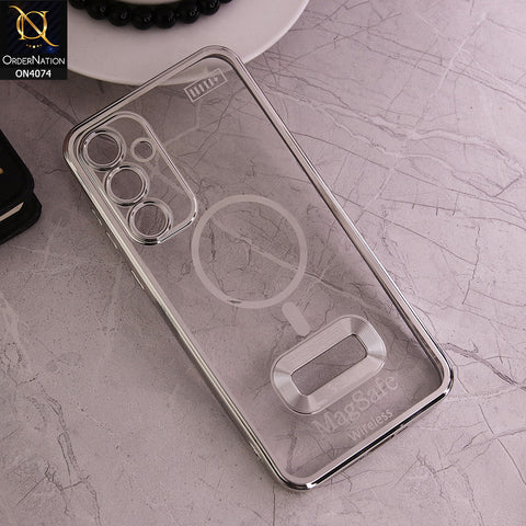 Samsung Galaxy A35 Cover - Silver- Electroplated Shiny Borders Soft Silicone Camera Protection Clear Case