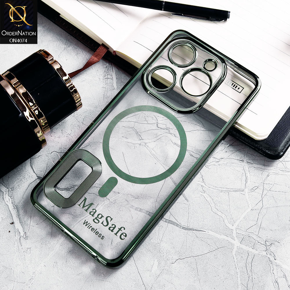 Tecno Spark 20C Cover - Green - Electroplated Shiny Borders Soft Silicone Camera Protection Clear Case