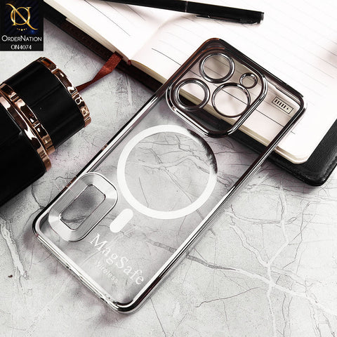 Infinix Hot 40i Cover - Silver - Electroplated Shiny Borders Soft Silicone Camera Protection Clear Case