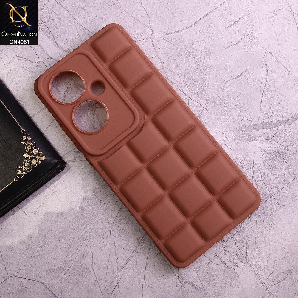 Oppo Reno 11F Cover - Brown - New Soft Silicon Fashion Case With Fancy Camera Ring & Logo Hole
