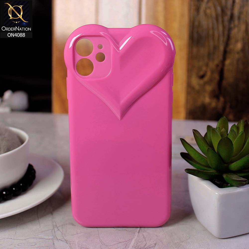iPhone 11 Cover - Pink - Love Heart Shape Cute Glossy Soft Tpu Shockproof Case