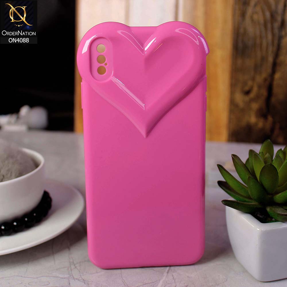 iPhone XS / X Cover - Pink - Love Heart Shape Cute Glossy Soft Tpu Shockproof Case