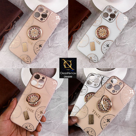 iPhone 12 Pro Max Cover - White - Bling Shiny Back Shell Soft Round Borders Camera Protection Case With Ring Holder
