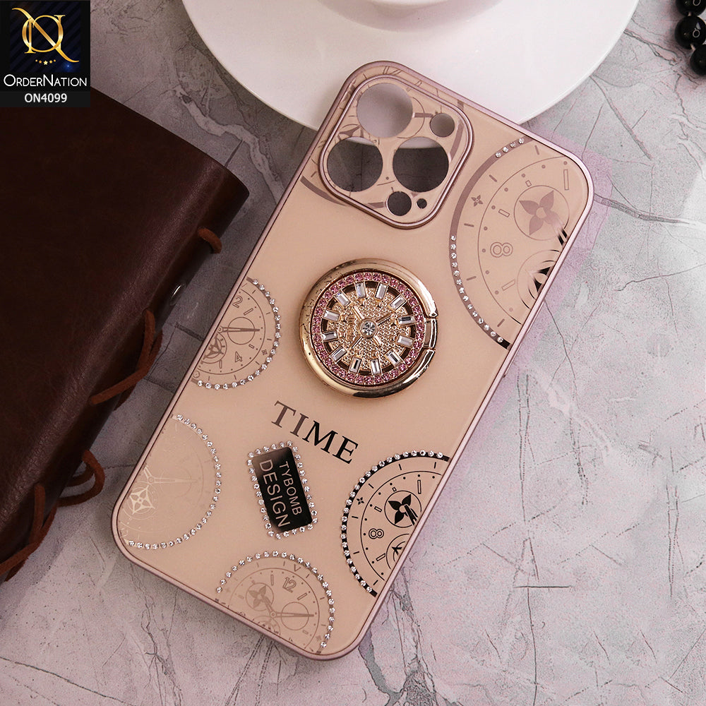 iPhone 13 Pro Max Cover - Light Gold - Bling Shiny Back Shell Soft Round Borders Camera Protection Case With Ring Holder