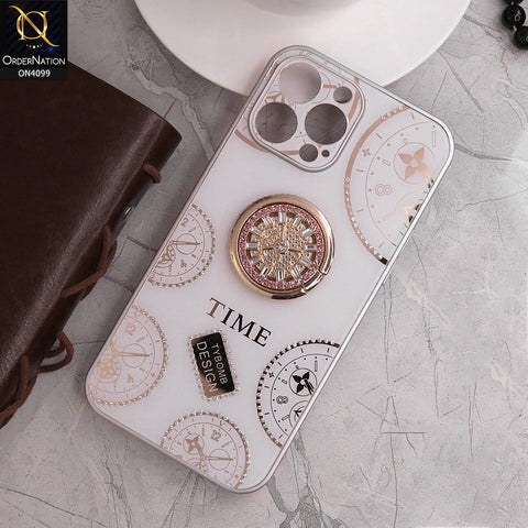 iPhone 12 Pro Max Cover - White - Bling Shiny Back Shell Soft Round Borders Camera Protection Case With Ring Holder
