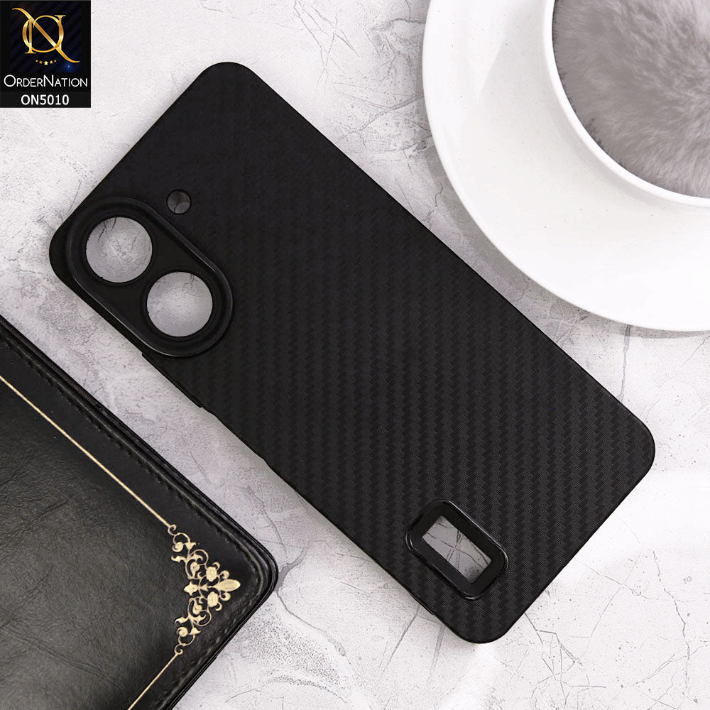 Xiaomi Poco C65 Cover - Black- New Carbon Fiber Ultra Thin Matte Soft Case With Logo Hole