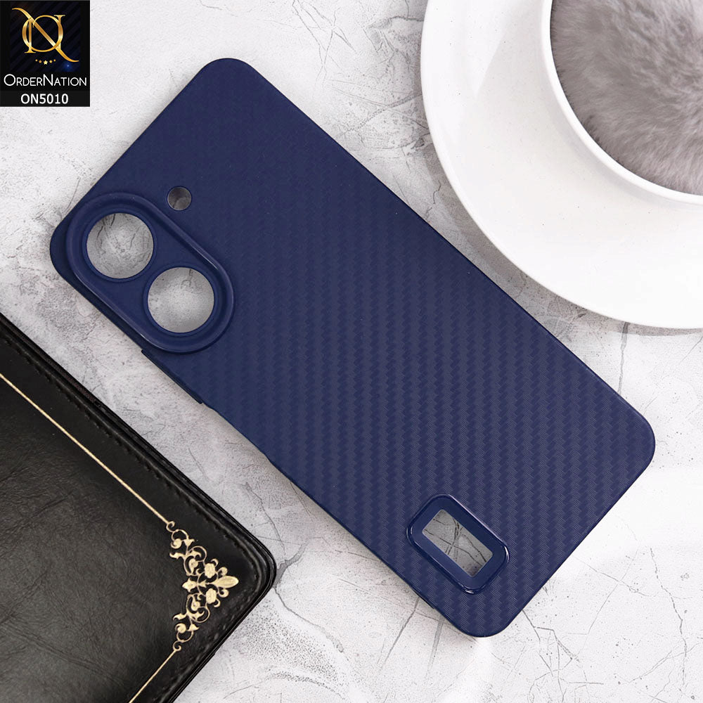 Xiaomi Poco C65 Cover - Blue- New Carbon Fiber Ultra Thin Matte Soft Case With Logo Hole