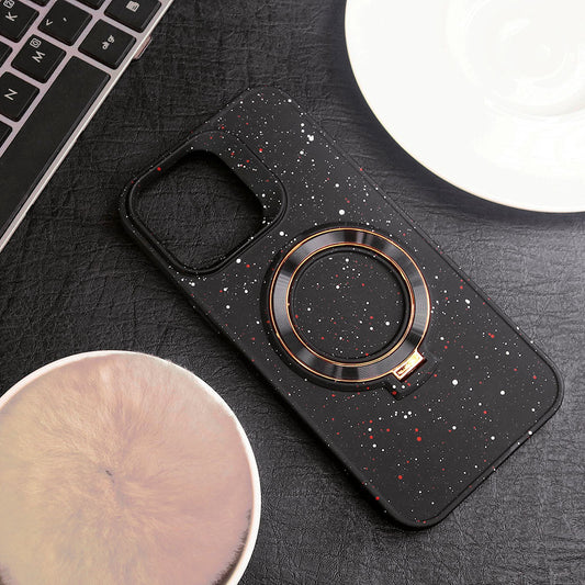 iPhone 13 Pro Max Cover - Black - Trendy Color Splash Polka Dots Soft Case With Metal Round Kick Stand
