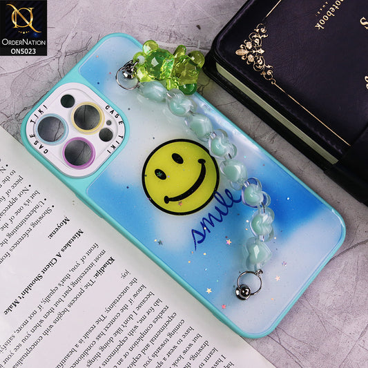 iPhone 13 Pro Max Cover - Seagreen - D1 - New Spring Dreams Series Cristal Heart and Bear Holder Soft Borders Camera Protection Case