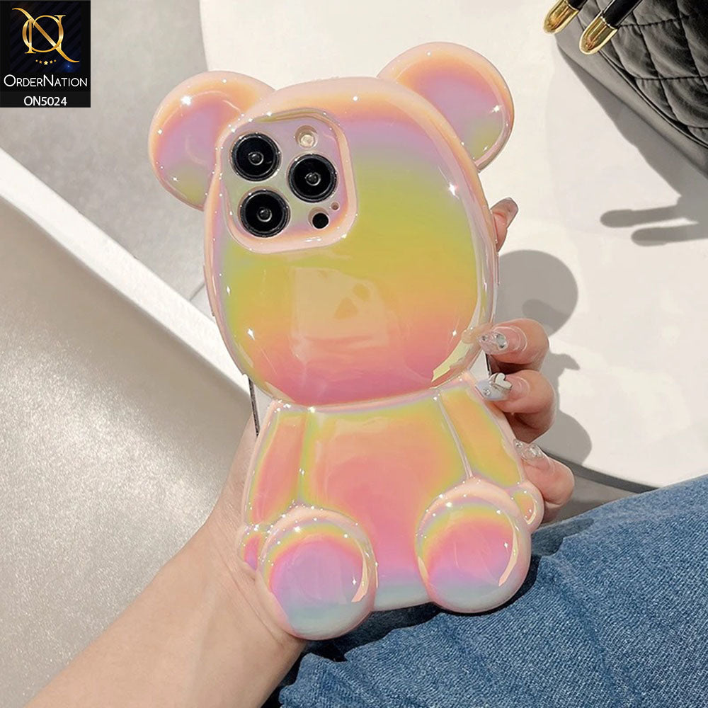 iPhone 14 Pro Max Cover - Pink - 3D Laser Plating Gradient Cool Bear Cartoon Soft Case