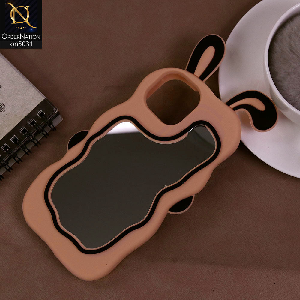 iPhone 11 Cover - Peach - 360-Degree Protection Cute Cartoon Bunny Mirror Soft Silicone Case