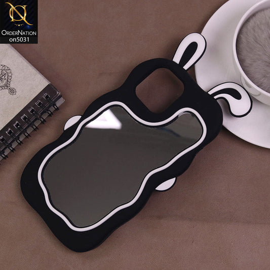iPhone 12 Cover - Black - 360-Degree Protection Cute Cartoon Bunny Mirror Soft Silicone Case