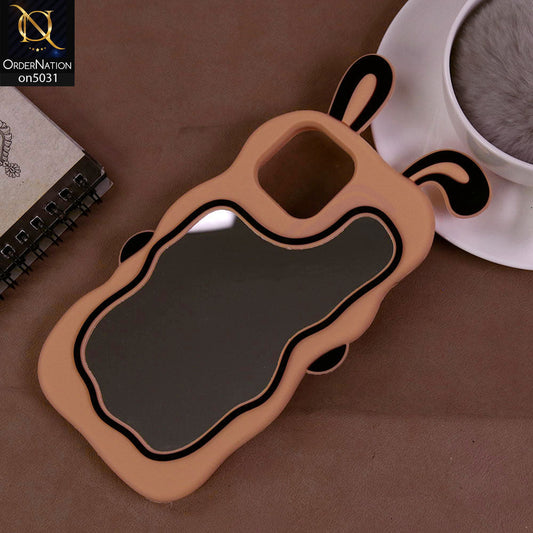 iPhone 12 Cover - Peach - 360-Degree Protection Cute Cartoon Bunny Mirror Soft Silicone Case