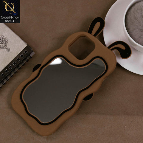 iPhone 12 Pro Max Cover - Brown - 360-Degree Protection Cute Cartoon Bunny Mirror Soft Silicone Case