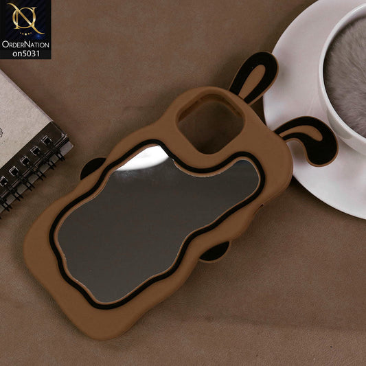 iPhone 13 Pro Cover - Brown - 360-Degree Protection Cute Cartoon Bunny Mirror Soft Silicone Case