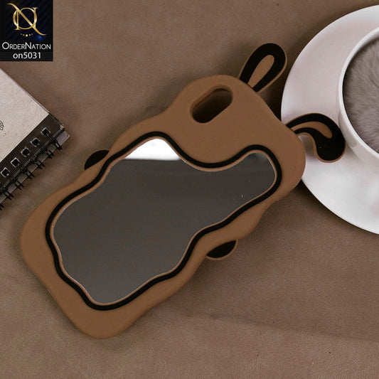 iPhone XS / X Cover - Brown - 360-Degree Protection Cute Cartoon Bunny Mirror Soft Silicone Case