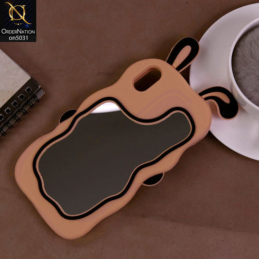 iPhone XS / X Cover - Peach - 360-Degree Protection Cute Cartoon Bunny Mirror Soft Silicone Case
